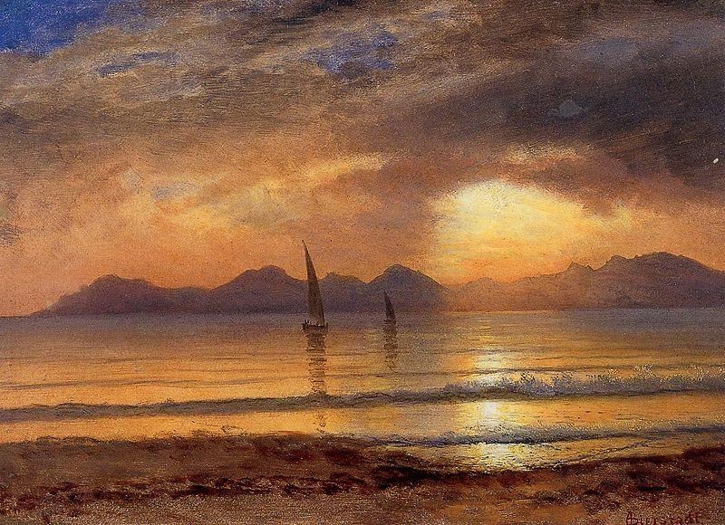 Albert Bierstadt Sunset over a Mountain Lake oil painting picture